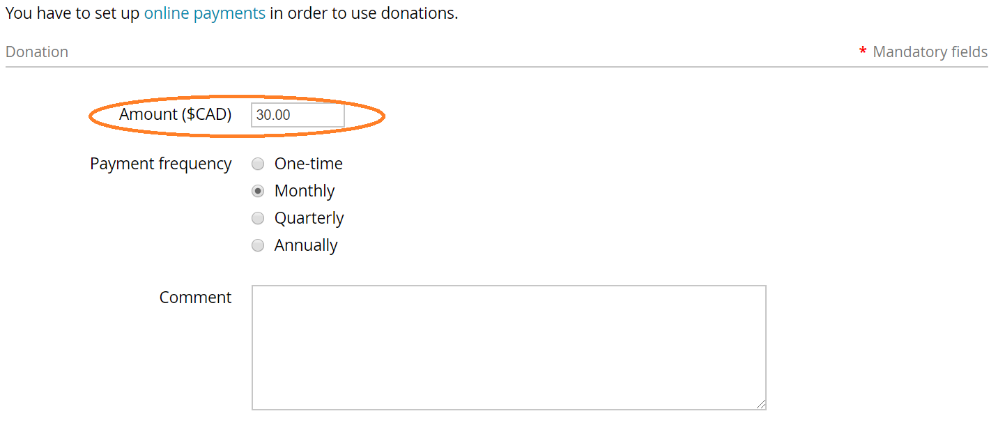 Recurring donations amount box