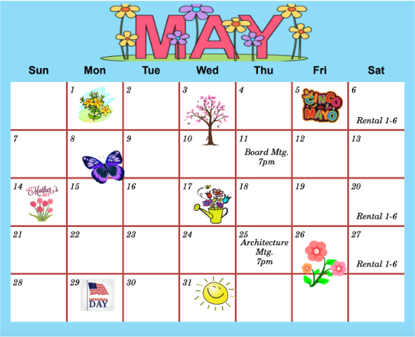 Here's an example of Summerlakes HOA newsletter. They have a fun calendar with the month's events highlighted